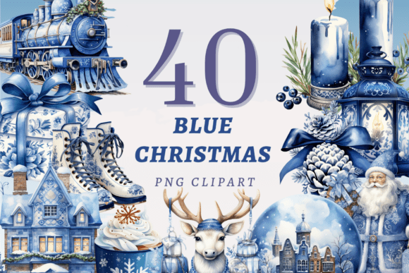 Blue Christmas PNG Bundle: Illustrations for Crafters