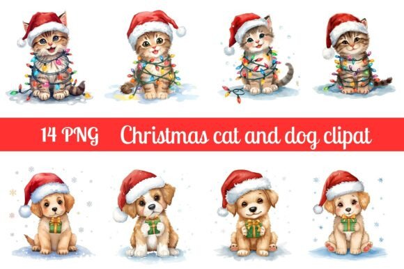 Christmas Cat and Dog Clipat PNG Review for Illustrations