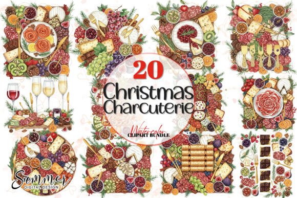Christmas Charcuterie Board Clipart Set for Illustrations