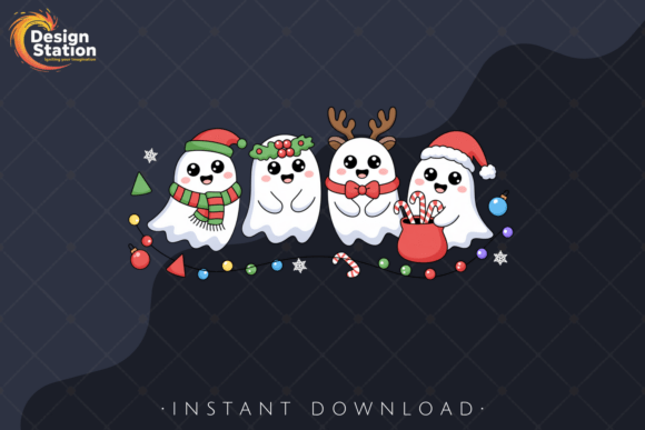 Christmas Cute Kawaii Ghost Squad PNG Illustrations