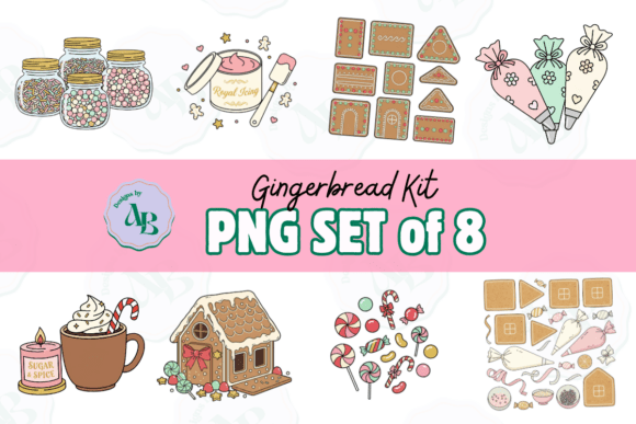 Christmas Gingerbread House Kit PNG Set for Illustrations