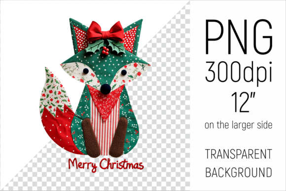 Christmas Patchwork Fox Clipart for Illustrations and Selling