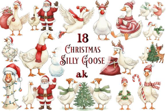 Christmas Silly Goose Clipart Bundle: Playful Illustrations for Handmade Crafts