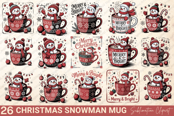Christmas Snowman PNG Clipart Bundle for Illustrations