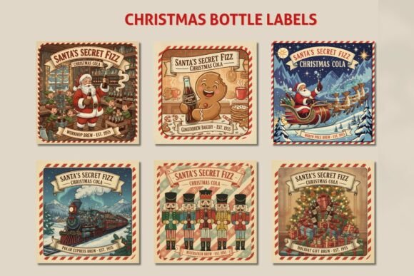 Christmas Vintage Bottle Label PNGs for Illustrations