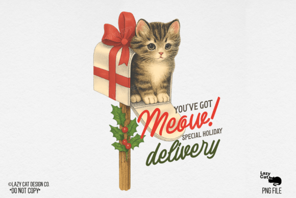 Christmas Vintage Cat PNG: Illustrations for Brand Identity
