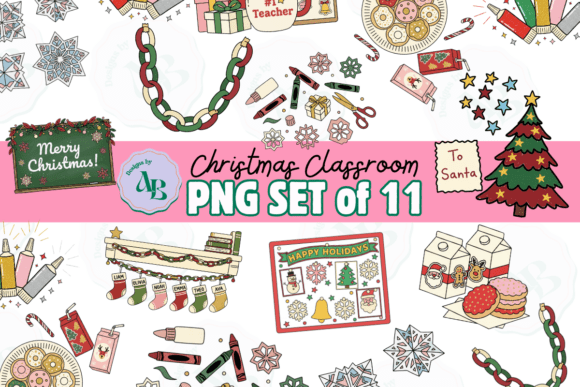 Holiday Christmas Classroom Clip Art Set: Illustrations for Small Business Branding