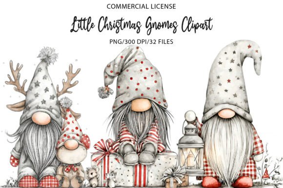 Little Christmas Gnomes Clipart in Illustrations
