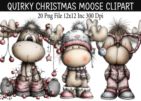 Quirky Christmas Moose Clipart