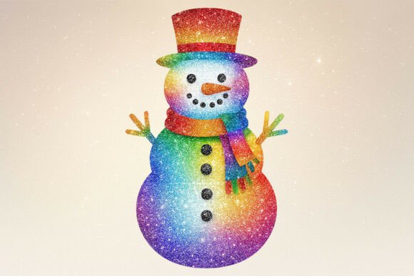 Rainbow Glitter Christmas Snowman PNG: Illustrations for Brand Design
