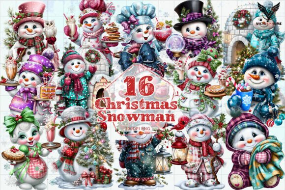Vibrant Christmas Snowman PNG in Illustrations