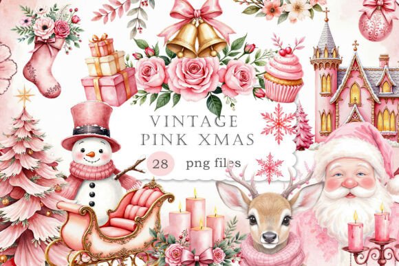 Vintage Pink Christmas Winter Watercolor Illustrations Review
