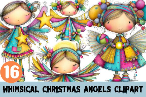 Whimsical Christmas Angels Clipart for Seasonal Illustrations