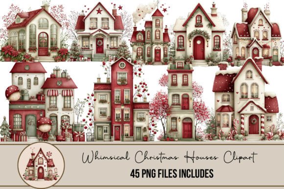 Whimsical Christmas Houses Clipart and Illustrations Review