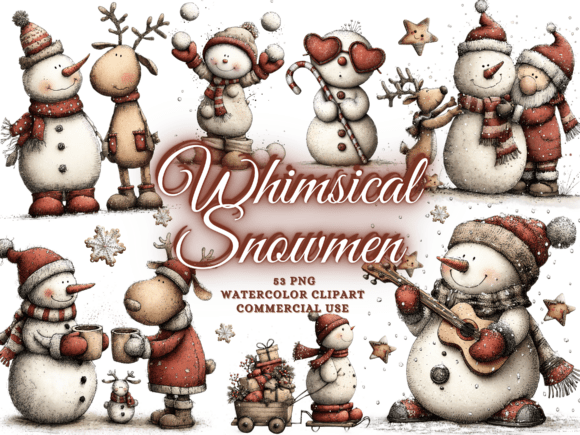 Whimsical Christmas Snowman Clipart Png Illustrations